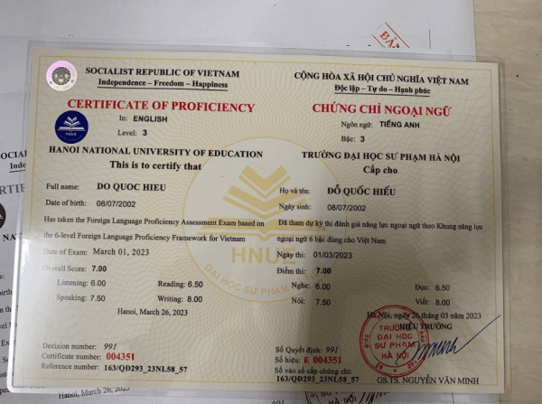Nhận Làm Chứng Chỉ Tiếng Anh Uy Tín Không Cọc Bao Sử Dụng