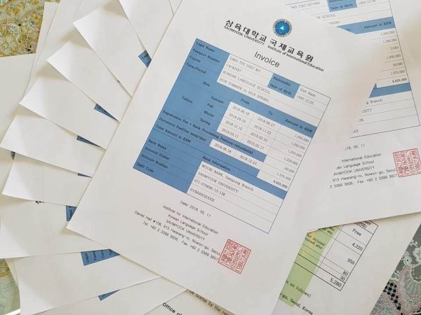 Chi phí đóng cho nhà trường Hàn Quốc (INVOICE)